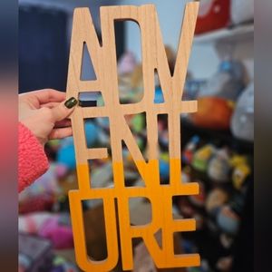NEW Yellow dipped wooded sign that reads 'Adventure' easy to hang